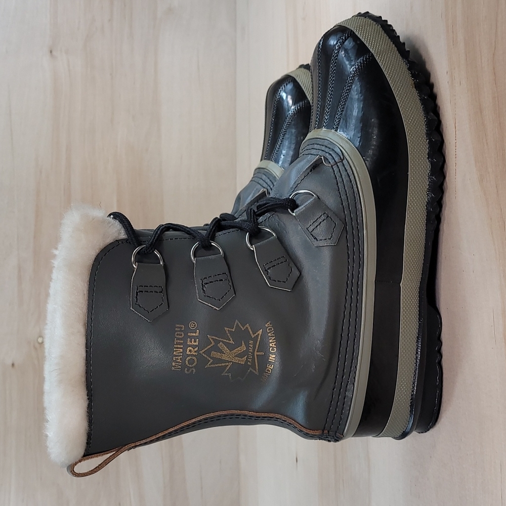 Sorel Manitou Kaufman Men's Gray Black Leather/Rubber Waterproof Boots